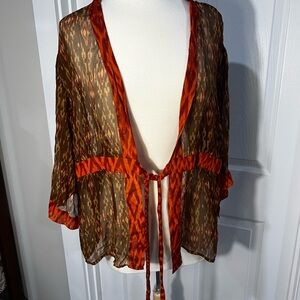 Silk Coldwater Creek Sheer Brown and Orange Top